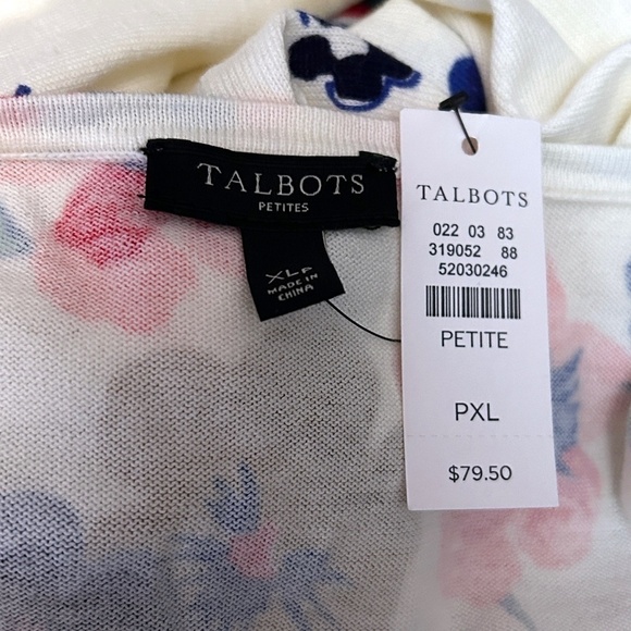 Talbots Sweater Vivid Floral Print Bracelet length Sleeve Boat neck Pullover - Picture 10 of 13
